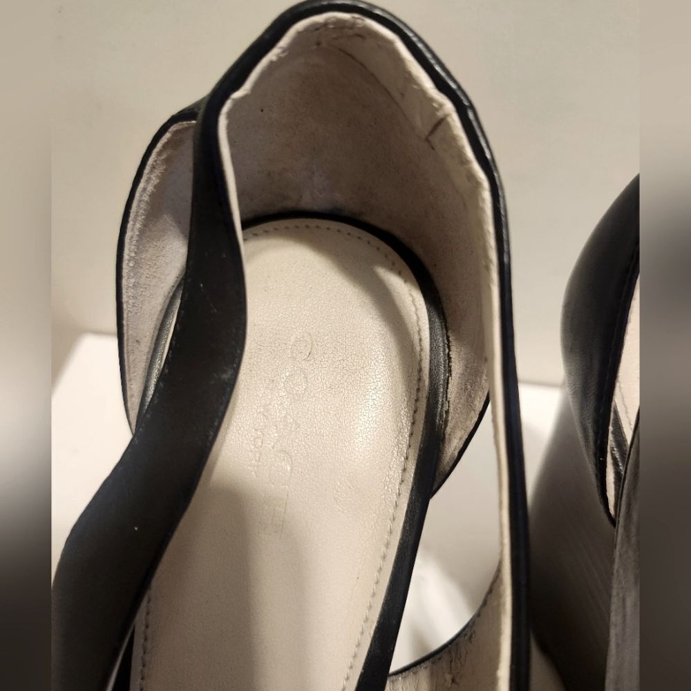 Coach NY "Larchmont" Black Leather Wedge Heel Peep Toe Logo Pumps Sz.9.5 $178 - Picture 6 of 8